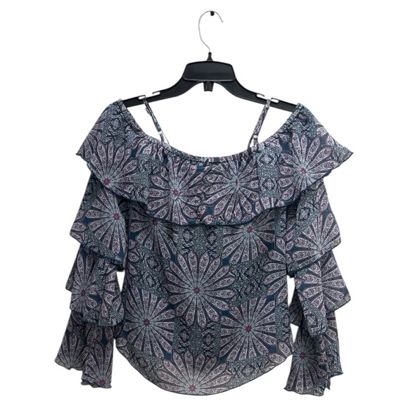 Ella Moss Gray and Blue Ruffled 3/4 Sleeve Blouse - Picture 2 of 4